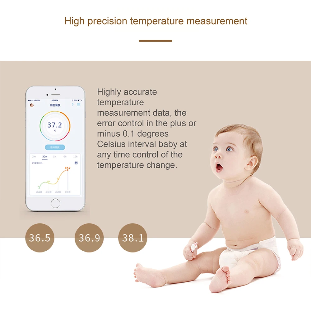 Digital Baby Armpit thermometer Infant and high accuracy child body monitor 24-hour with Free APP High-Temprature Alarm