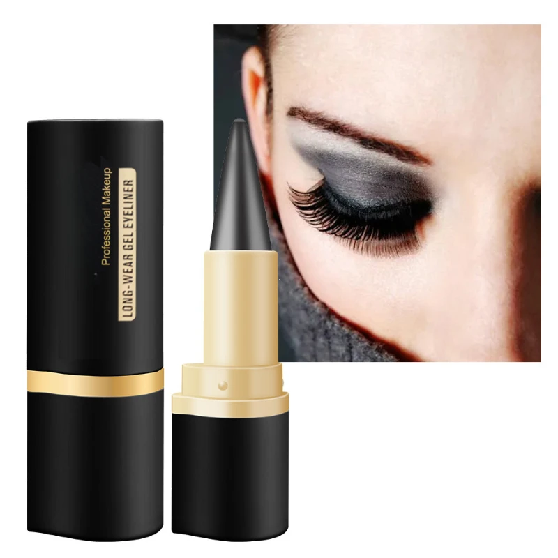 Black Eyeliner Pencil Waterproof Eye Enhancing Stick Solid Thick Gel Smooth 24 Hours Long Lasting Smoky Eye Liner Cosmetic