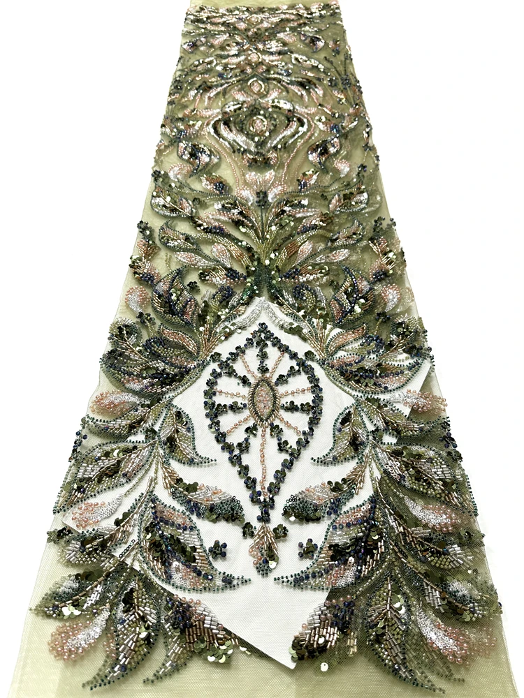 

African French Heavy Beaded Sequins Lace Fabric Hot Sale Nigerian Sequins With Pearl Lace French Tulle Lace For Wedding Dress