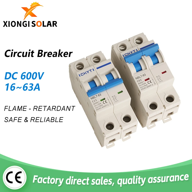 

XIONGISOLAR 2P 600V/1000V 16A 25A 32A 40A 50A63A PV Miniature Circuit Breakers Din Rail DC Mini Circuit Breaker MCB for Solar