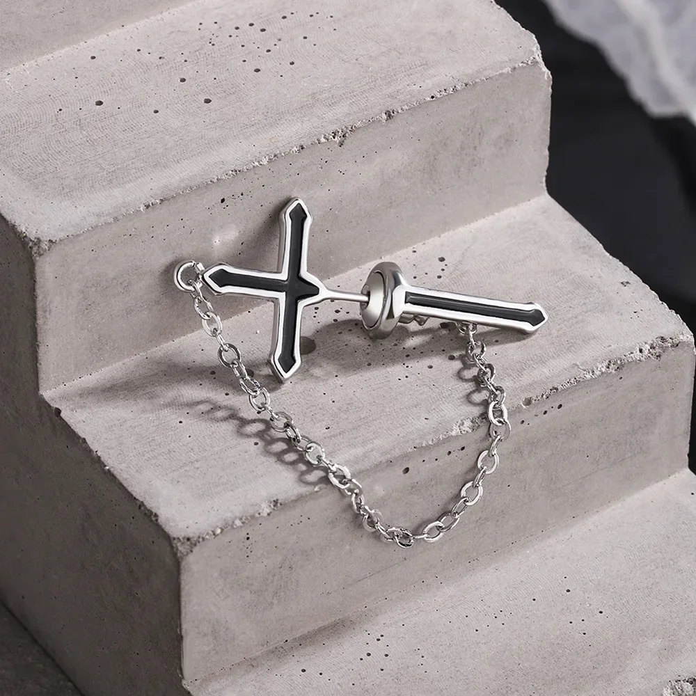 1 PCS 925 Sterling Silver Black Cross Earrings for Women 2024 Trend New Women's Party Earring Boucle Oreille Femme Gift