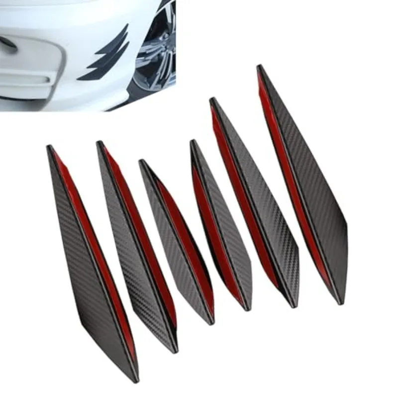 6pcs of Rear Diffuser Black Carbon Fiber Spoiler Splitter Bumper Protective Cover Universal Lip Protector for Car Front Bumper