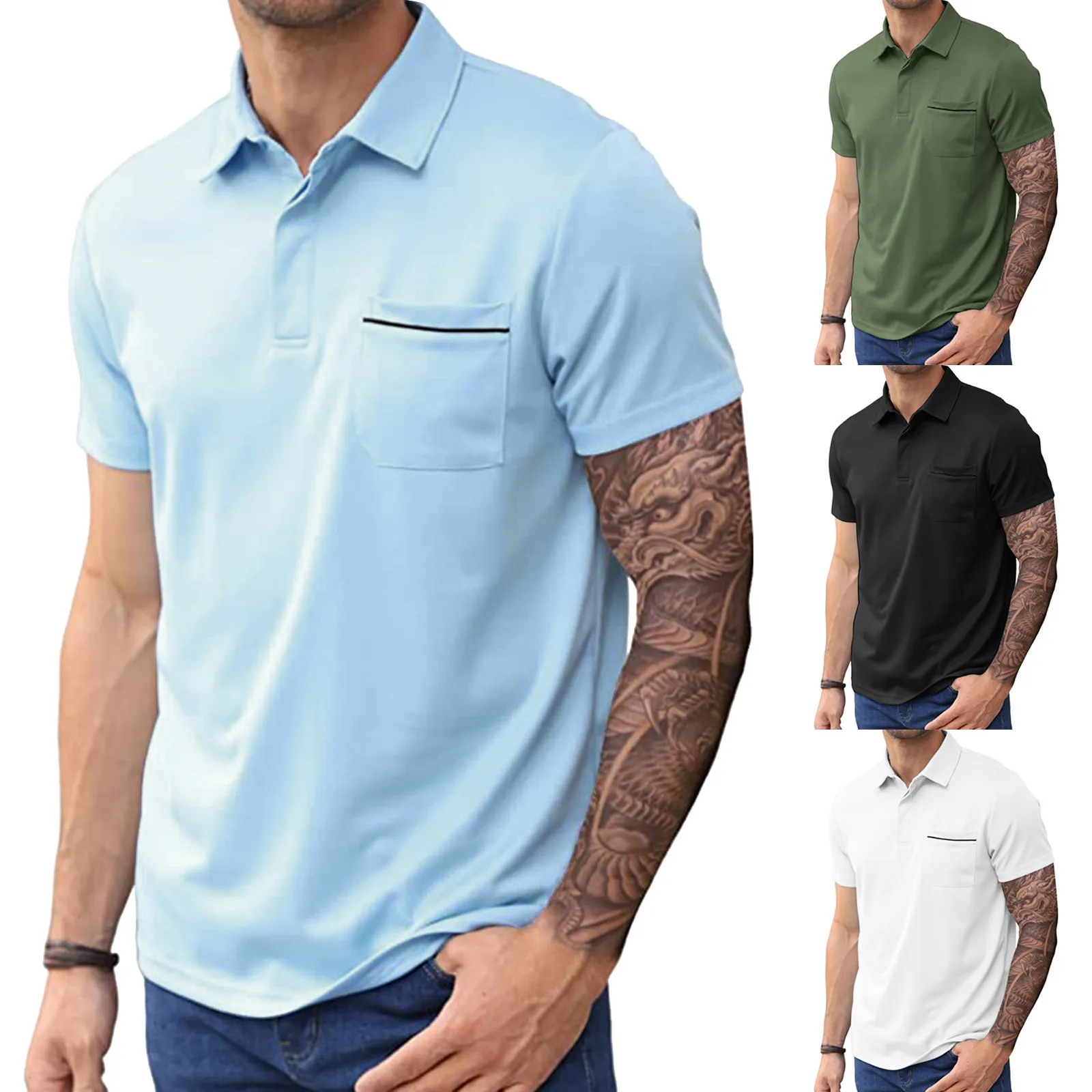 Mens Summer Fashion Simple Comfortable And Breathable Solid Color Pocket Lapel Shirt T Shirt Long Sleeve Soccer Shirts for Men