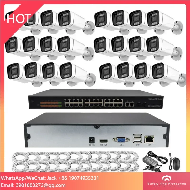 24pcs 8MP Outdoor Camera 24 Port POE Switch 4K 32 Channels NVR 24 Channel POE CCTV System