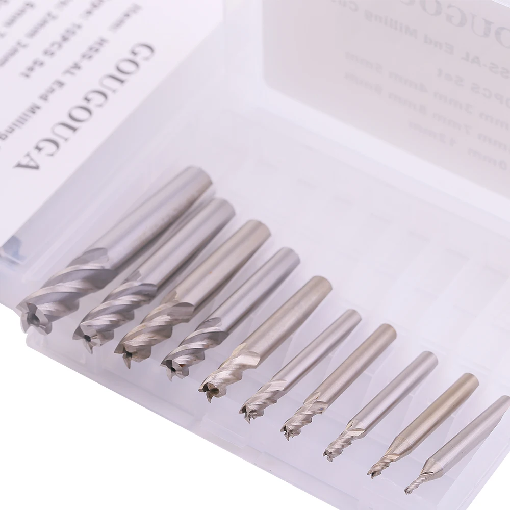 HSS Milling Cutter 4 Flute End Mill 10PCS Set 2-12mm for CNC Machine Milling Tools Router Bit Metal Cutter Aluminum Milling Bit