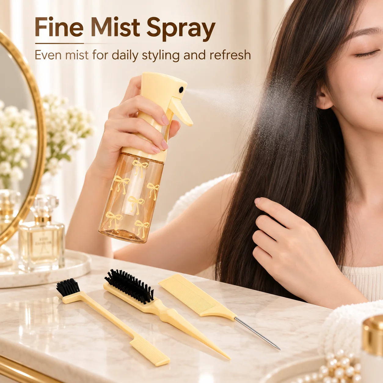 Hair Styling Tools Portable Hair Brush Set With Spray Bottle Edge Brush Rat Tail Comb For Daily Salon Home Travel Hair Care Kit