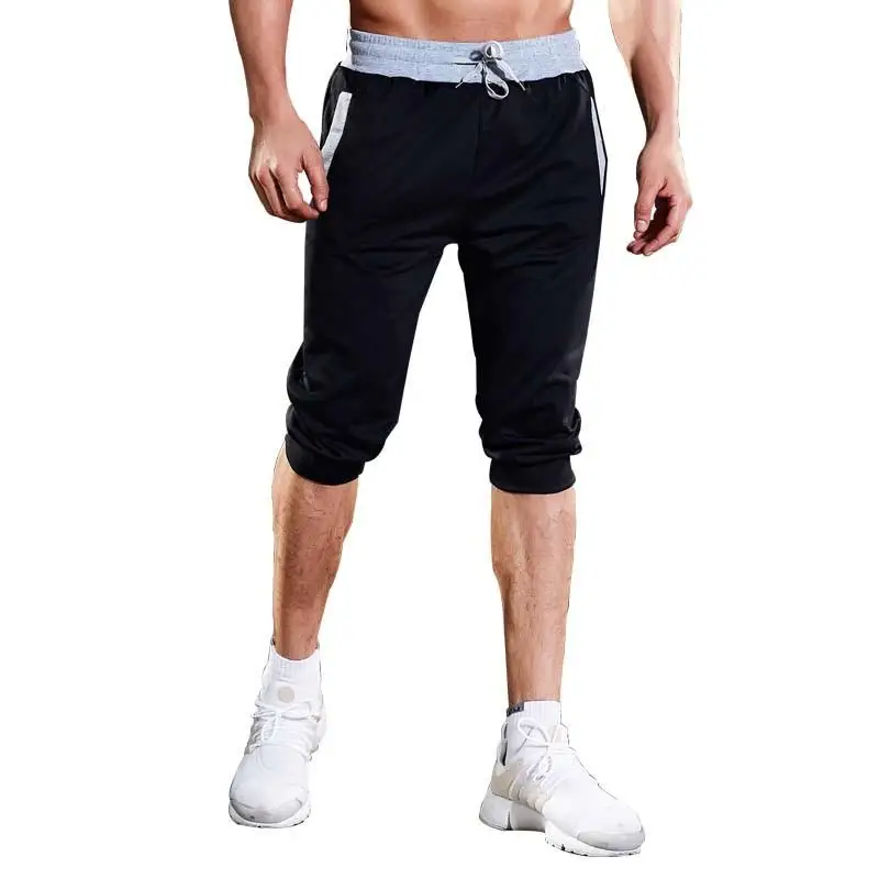 Cotton Sports Dstring Capri Pants Loose Fit Knitted Casual Trousers for Young Men Spor een Color Pattern