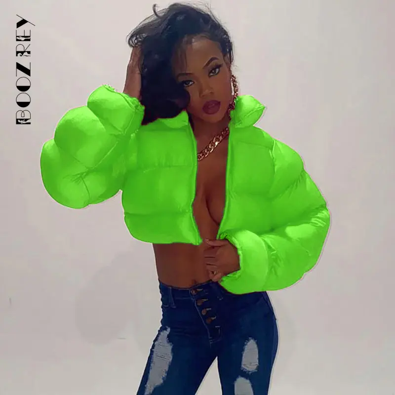 BoozRey Sexy Short Padded Jacket Women's Winter Girl Streetwear Cool Zipper Parkas Womens Winter Clothing 2022 Punk Coat Outfits