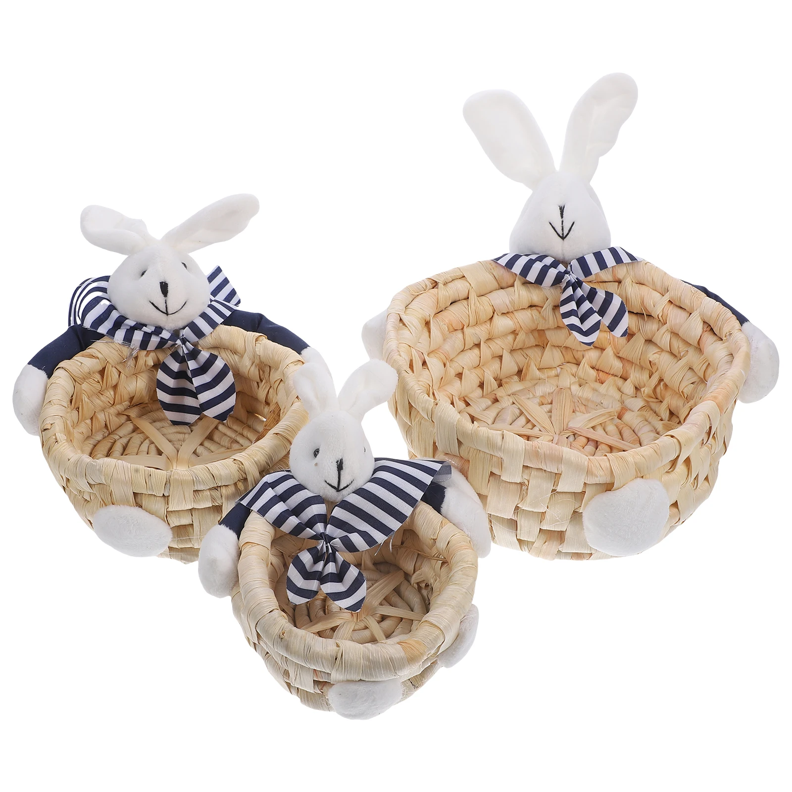 

3pcs Woven Storage Baskets Rabbit Nesting Basket Embellishment Nesting Organizer Home Decorative Laundry Bedroom