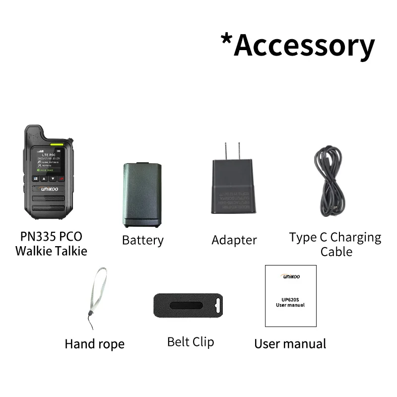 UNIKOO PN335 POC Walkie Talkie 4G Radio de red de largo alcance 5000km 200 canales cargador tipo C 4G POC Radio tarjeta SIM gratis