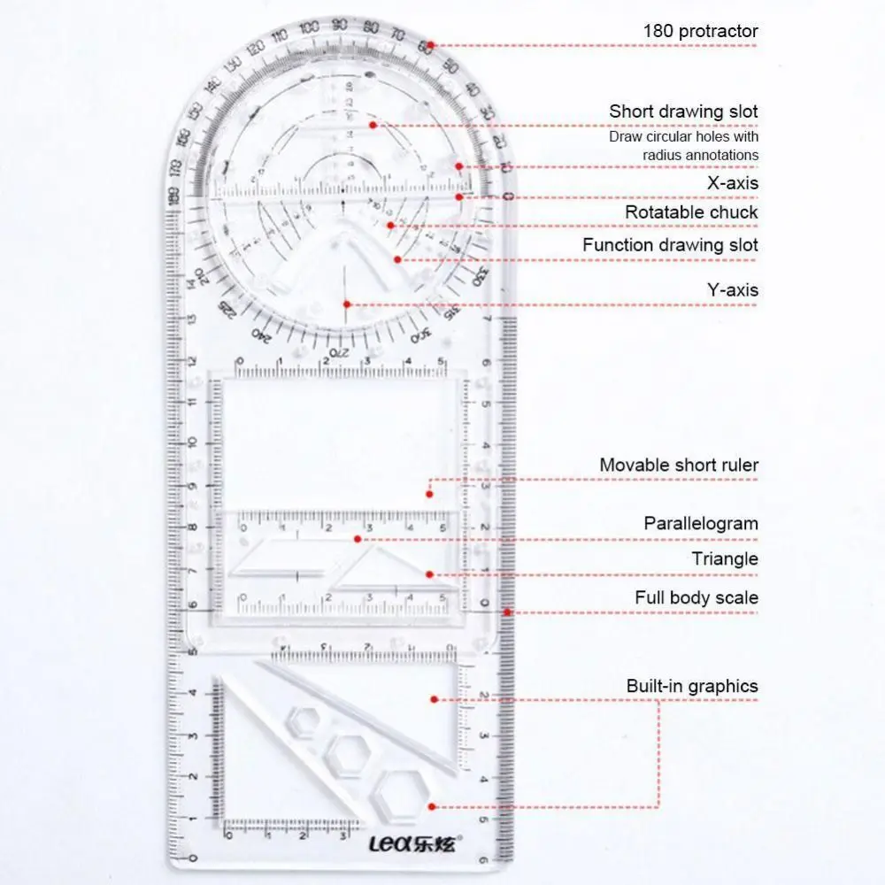 Multifunctional Drawing Ruler New Universal Plastic Drawing Template Measuring Rotatable Measuring Tool School