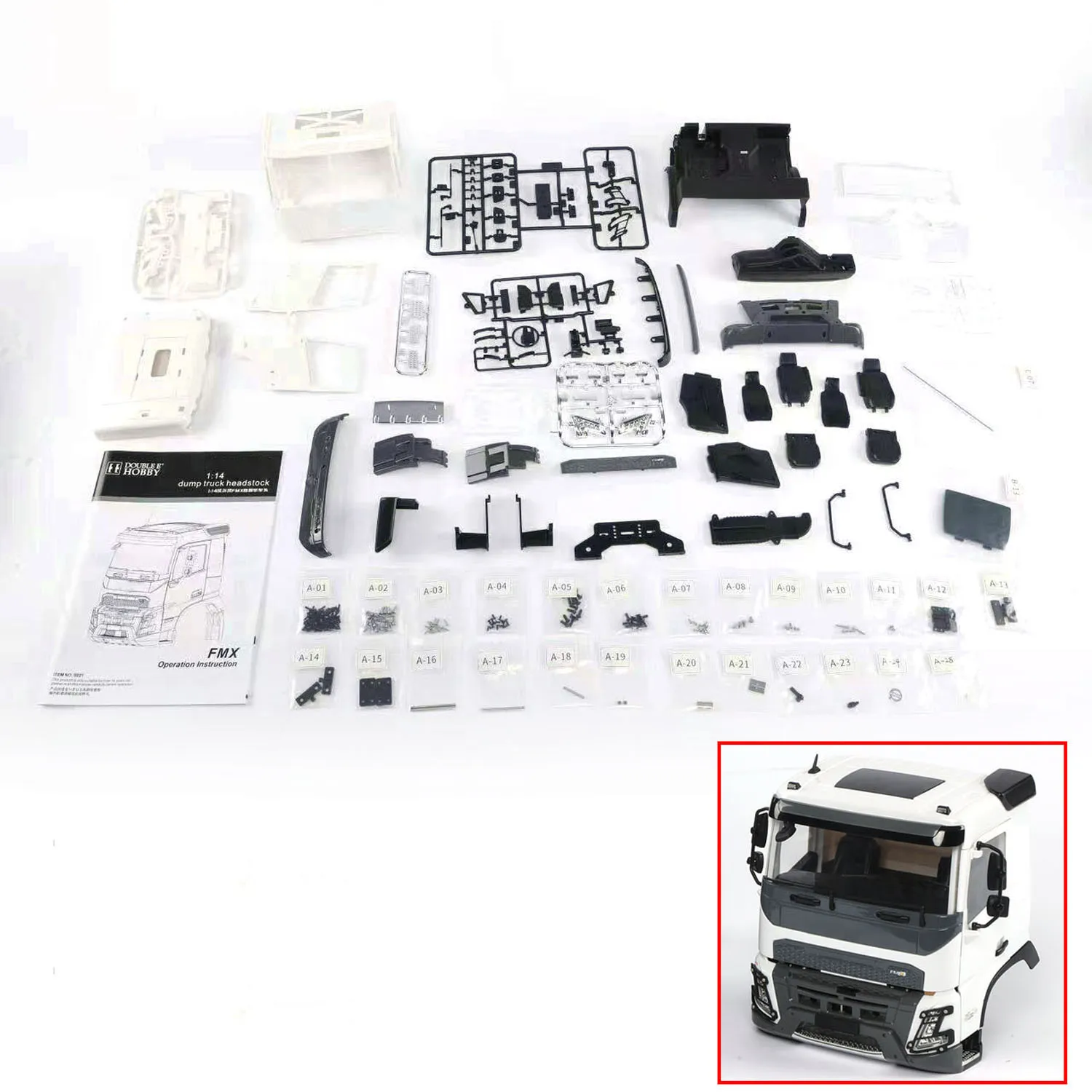

Double E Unpainted Cabin Shell FMX Plastic Kits Spare Part for Toys 1/14 RC Hydraulic Dumper Truck DIY Tractor Car Vehicle Model