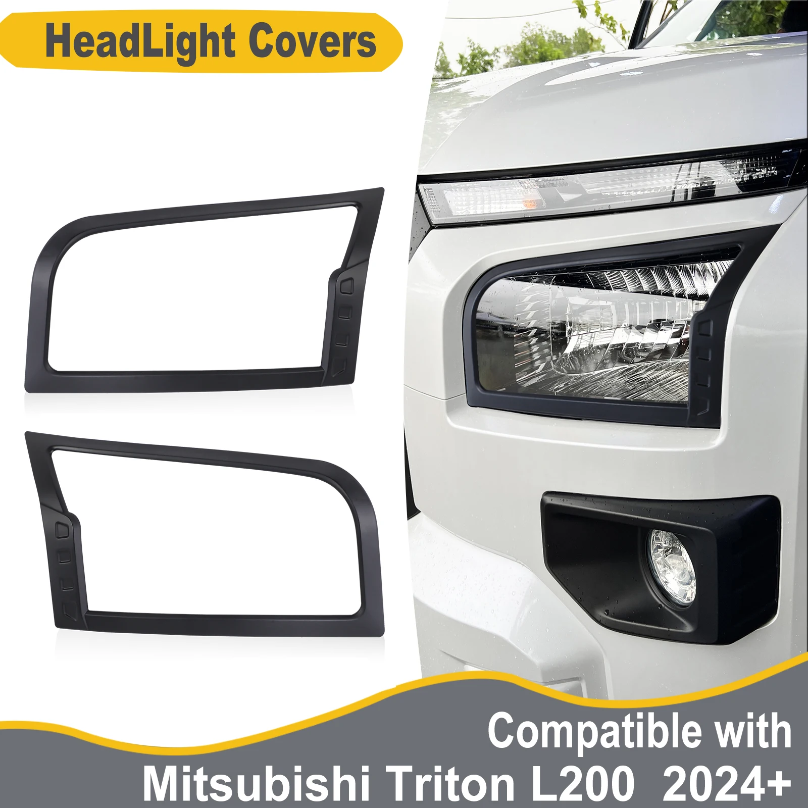 Head Light Covers For Mitsubishi Triton L200 2024 2025 2026 Matte Black Front Lamp Hood Protector Cover Car Exterior Accessories
