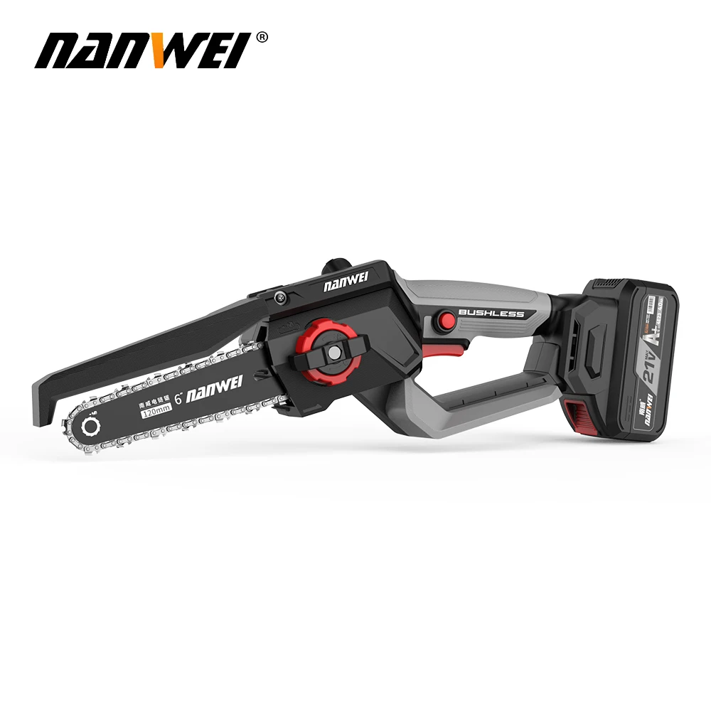 NANWEI Juego de herramientas eléctricas de alta velocidad Motos sin escobillas de 6 y 8 pulgadas Sierra de cadena con batería de litio para corte de madera