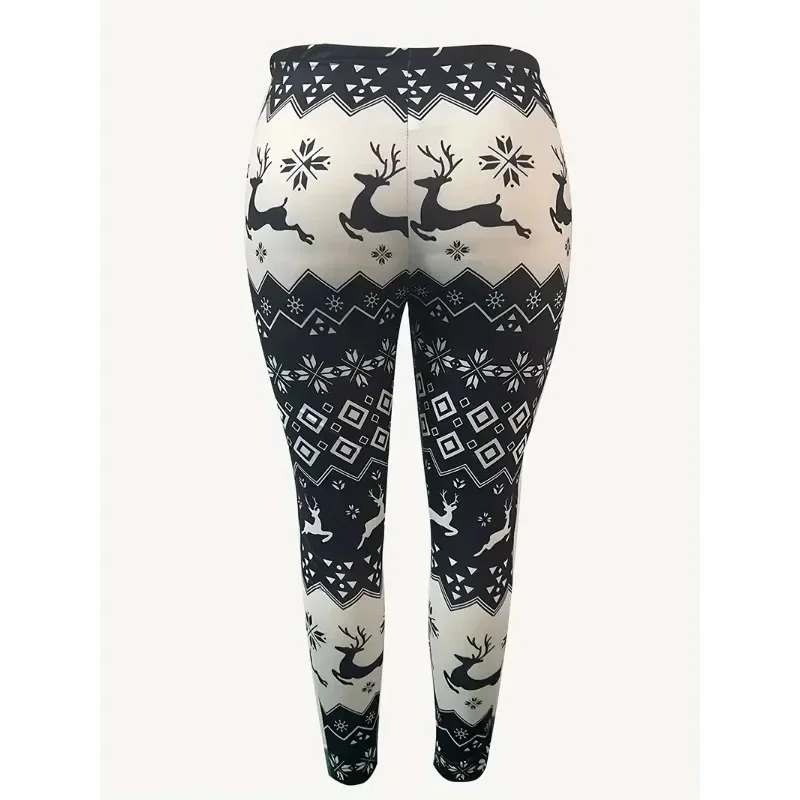 Plus size 1xl-5xl moda feminina leggings de natal rena & argyle impressão elástica alta ascensão leve estiramento leggings