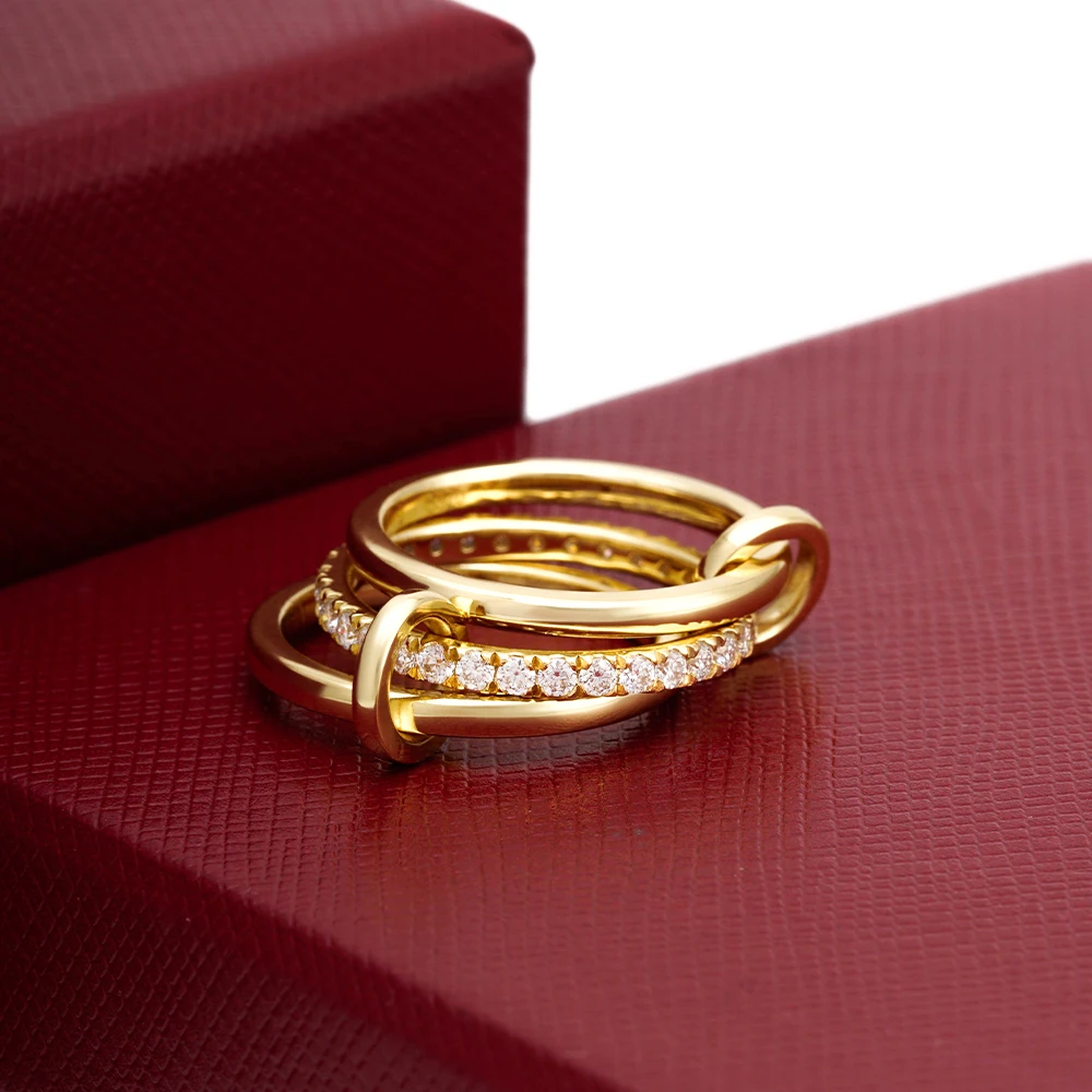 Connect 3 Rings Moissanite Wedding Band for Anniversary 2025 New Stacking Engagement Rings For Women Gift