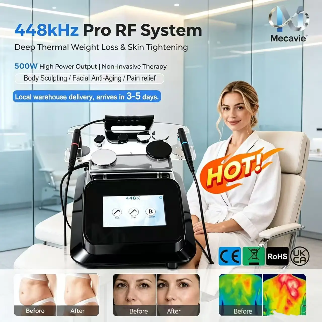 448KHz RF Thermo Beauty Machine With Multi‑Size Probes Non‑Invasive Deep Heat Body Contouring Pain Therapy Machine