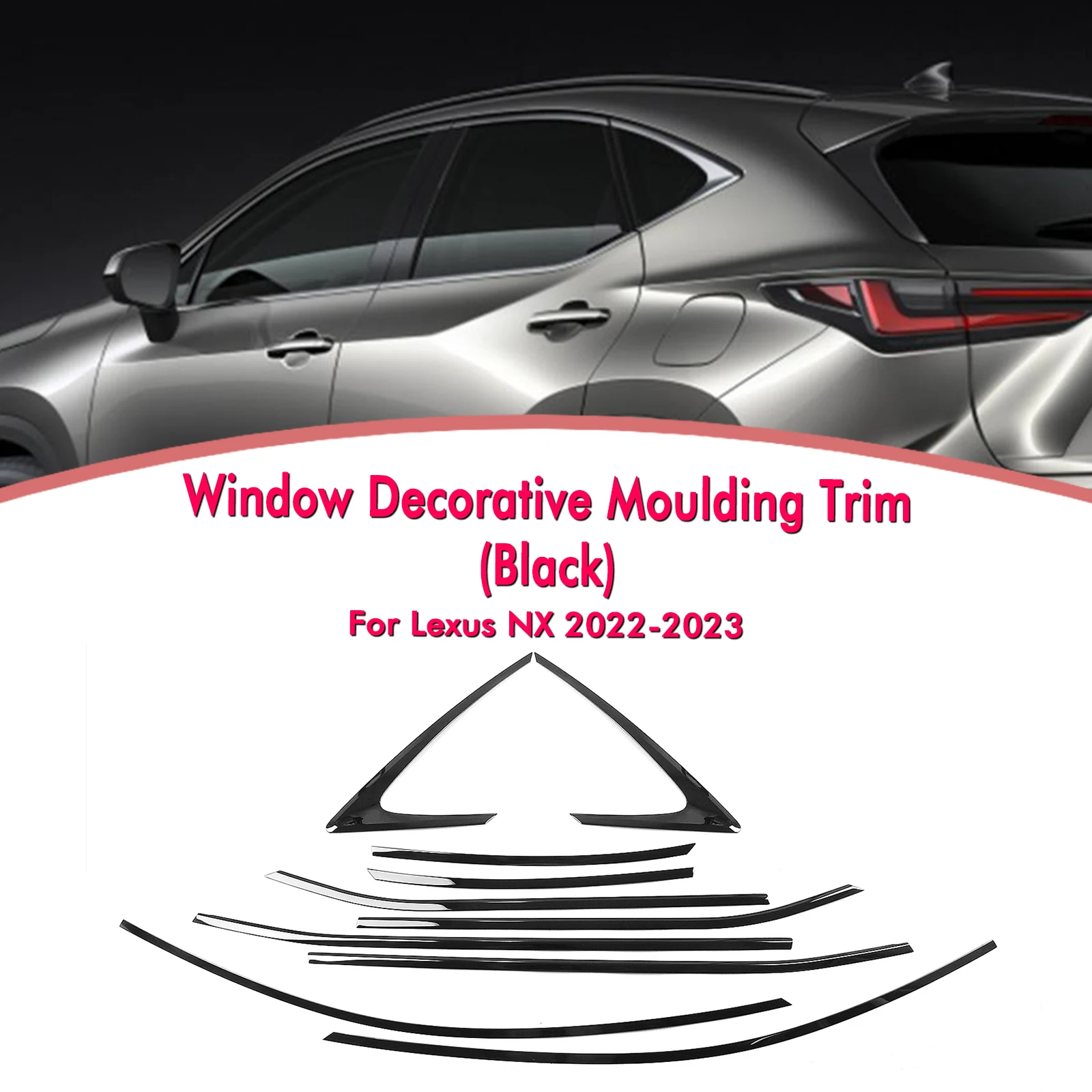 

Car Exterior Window Trim Strip Titanium Black Door Waterproof Seal Moulding Decorative For Lexus NX NX250 NX350 NX350h 2022-2024