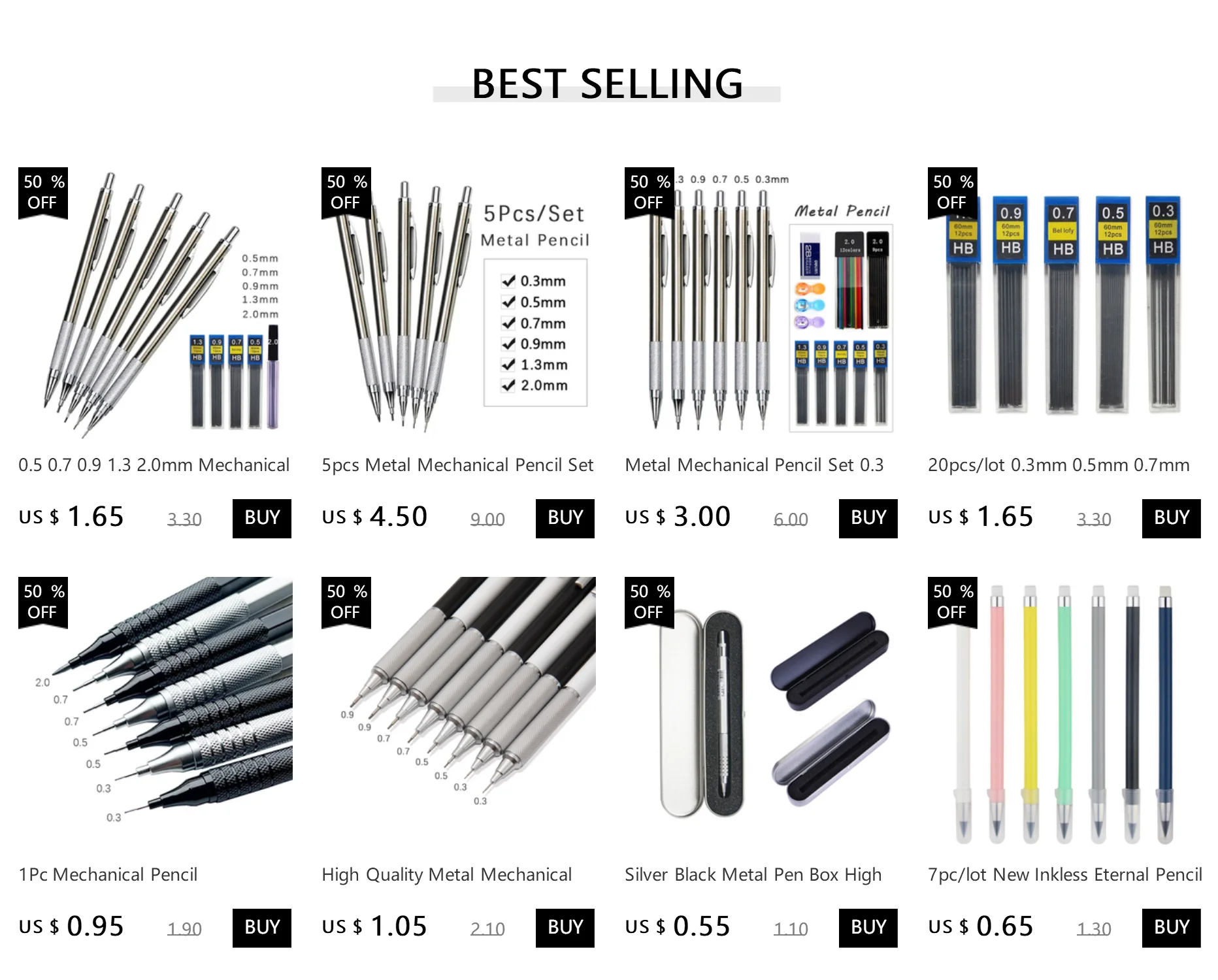 0,3 0,5 0,7 0,9 1,3 2,0 mm Druckbleistift-Set, Vollmetall, Kunst, Zeichnung, Malerei, automatischer Bleistift mit Minen, Büro, Schulbedarf – Detail 1