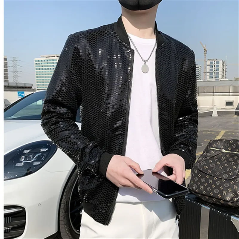 2024 Spring Men\'s New Diamond Jackets Men Hip Hop Y2K Bombers Jacket Night Club Stage Streetwear Thin Coat Clothing Veste Homme