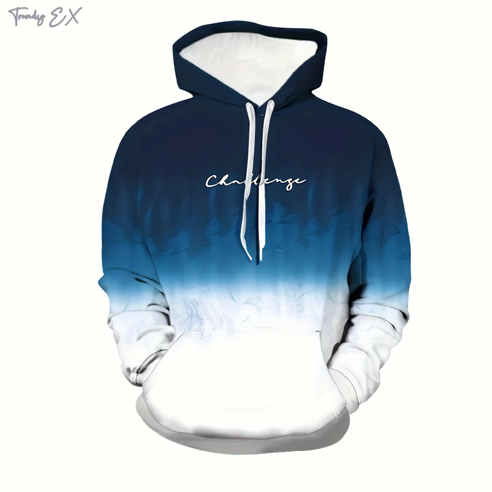 

Hooded Sweatshirt Man Letter Print Street Casual Sports Graphic Hoodies Pocket Gradient Long Sleeve Sweatshirt Men's Clothing