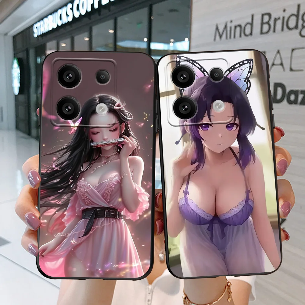 Hoesje Voor Poco M6 Pro Siliconen Telefoon Achterkant Cover Zwart Tpu Case Demon Slayer Nezukobikini