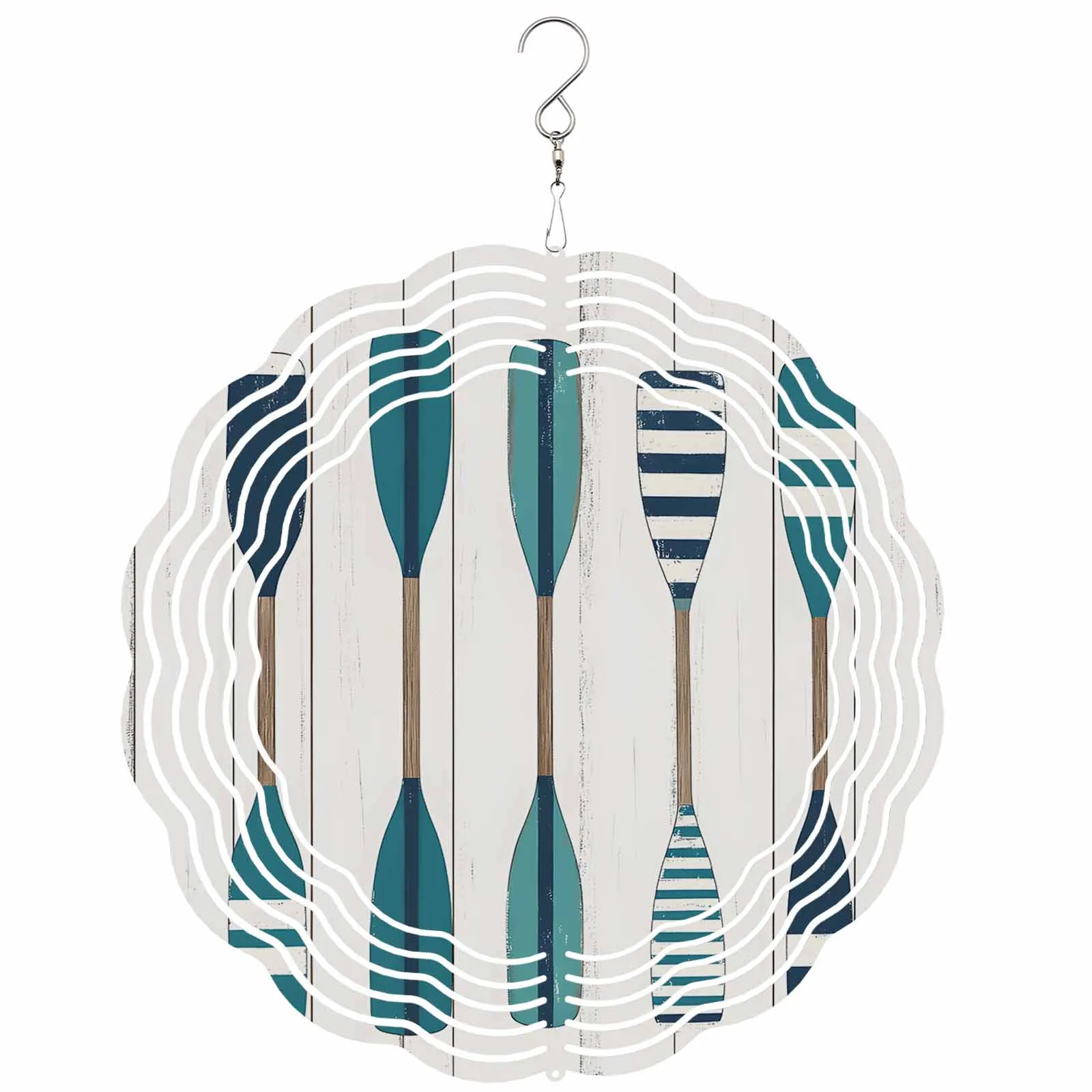 

Vintage Wood Grain Paddle Stainless Steel Hanging Decorations For Home 3D Rotating Wind Spinner