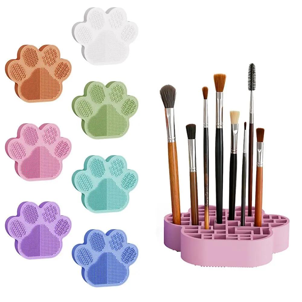 

2 in 1 Makeup Brush Cleaning Tool Multi-functional Cartoon Cat's Paw Makeup Brush Holder Silicone Multicolor