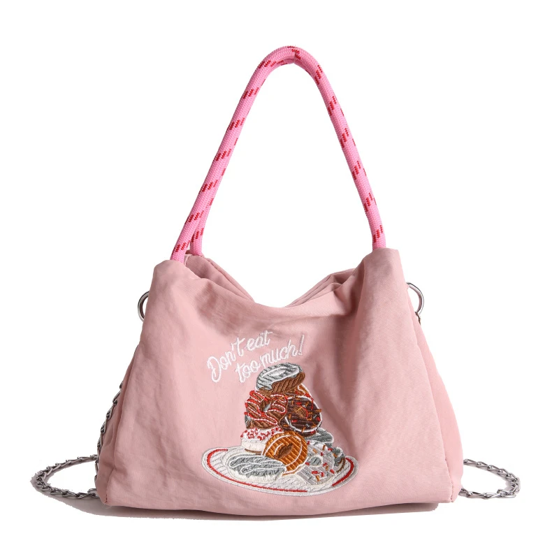 Eco-Friendly Embroidered Flower Nylon Handbag Women's Crossbody Small Backpack Trendy Brand Casual Simple Style Summer 2025
