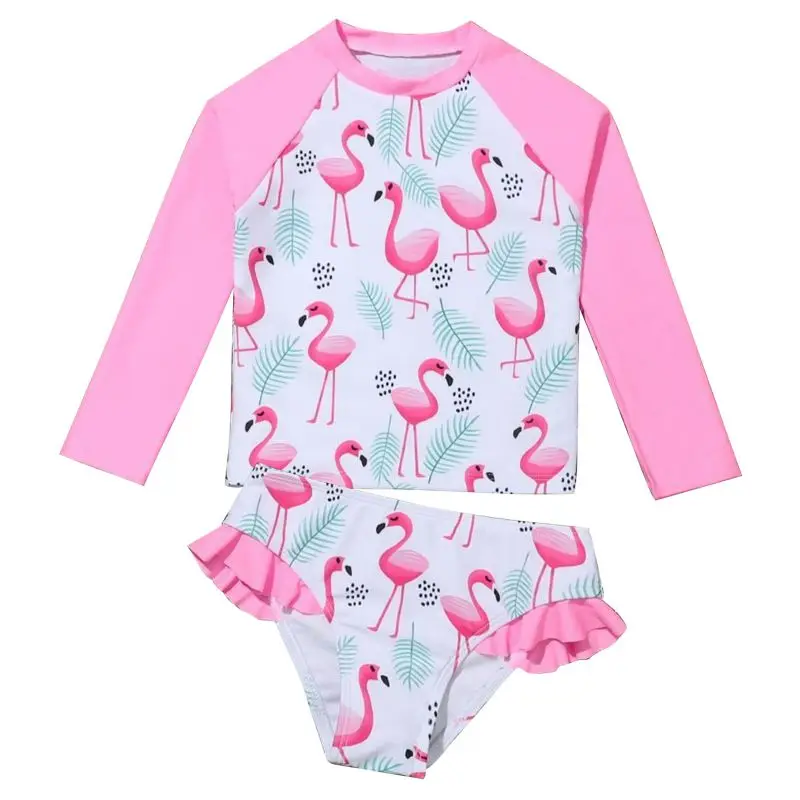 

Children Girls 2 pcs Swimsuits Summer Long Sleeve Sun Protection Swim Suits Kids Bathing Suit Sunblock Beachwear 4-7 Years