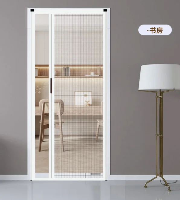 Anti-fly, mosquito-resistant, anti-theft-free trackless diamond mesh folding screen door, sliding door sliding household aluminu