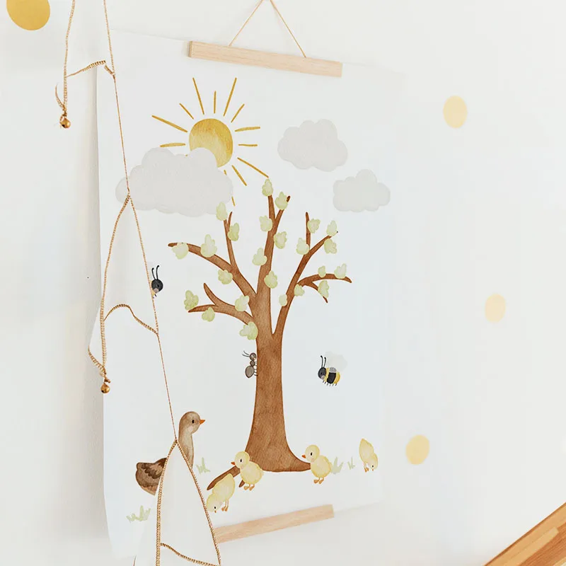 Boho Bear Fox Bird Tree Cabin Mushroom Flower Wall Art Canvas Painting Cartoon Posters And Prints Pictures Baby Kids Room Decor