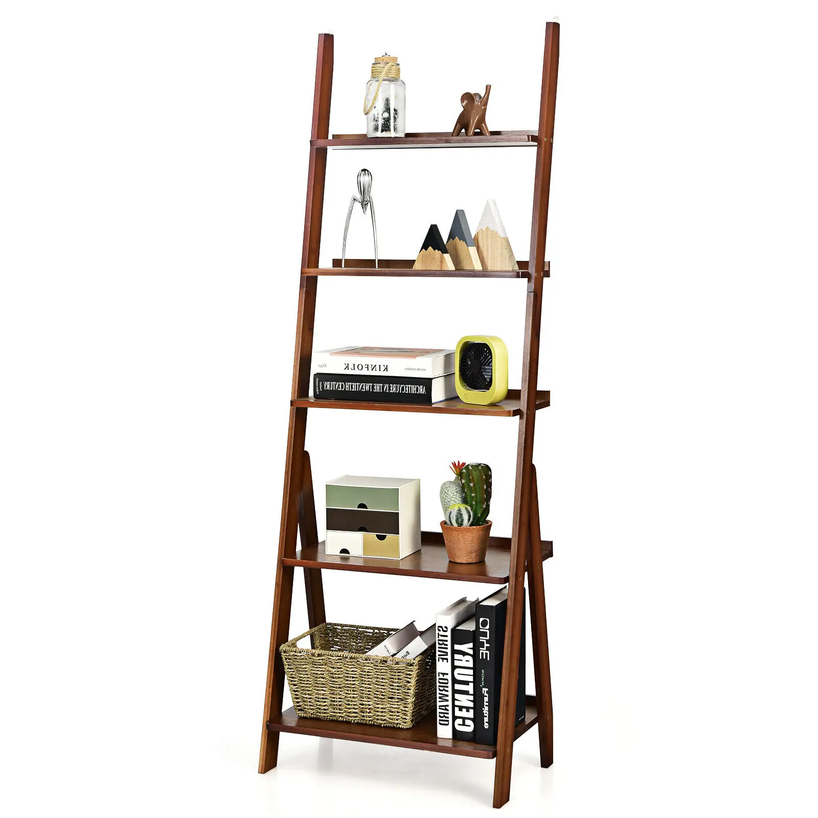 Costway 5-Tier Bamboo Ladder Shelf Bookshelf Display Storage Rack Flower Stand Coffee