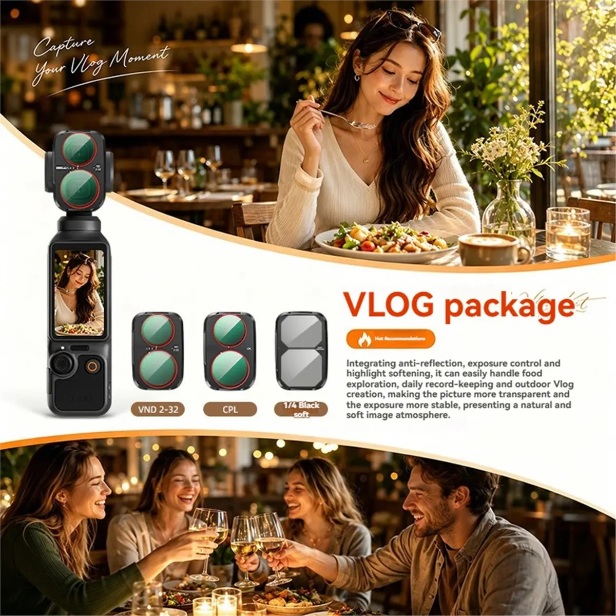 Lens Filter Kit for Pocket 4 Pro CPL+VND+Black Mist 1/4 Lens Filter Quick-Install Mounting
