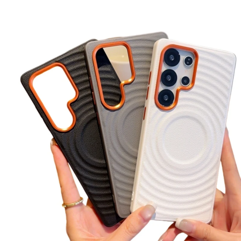 Wave Pattern Business Magnetic Matte PU Leather Back Case for Samsung Galaxy S24 S25 S26 Ultra / Plus