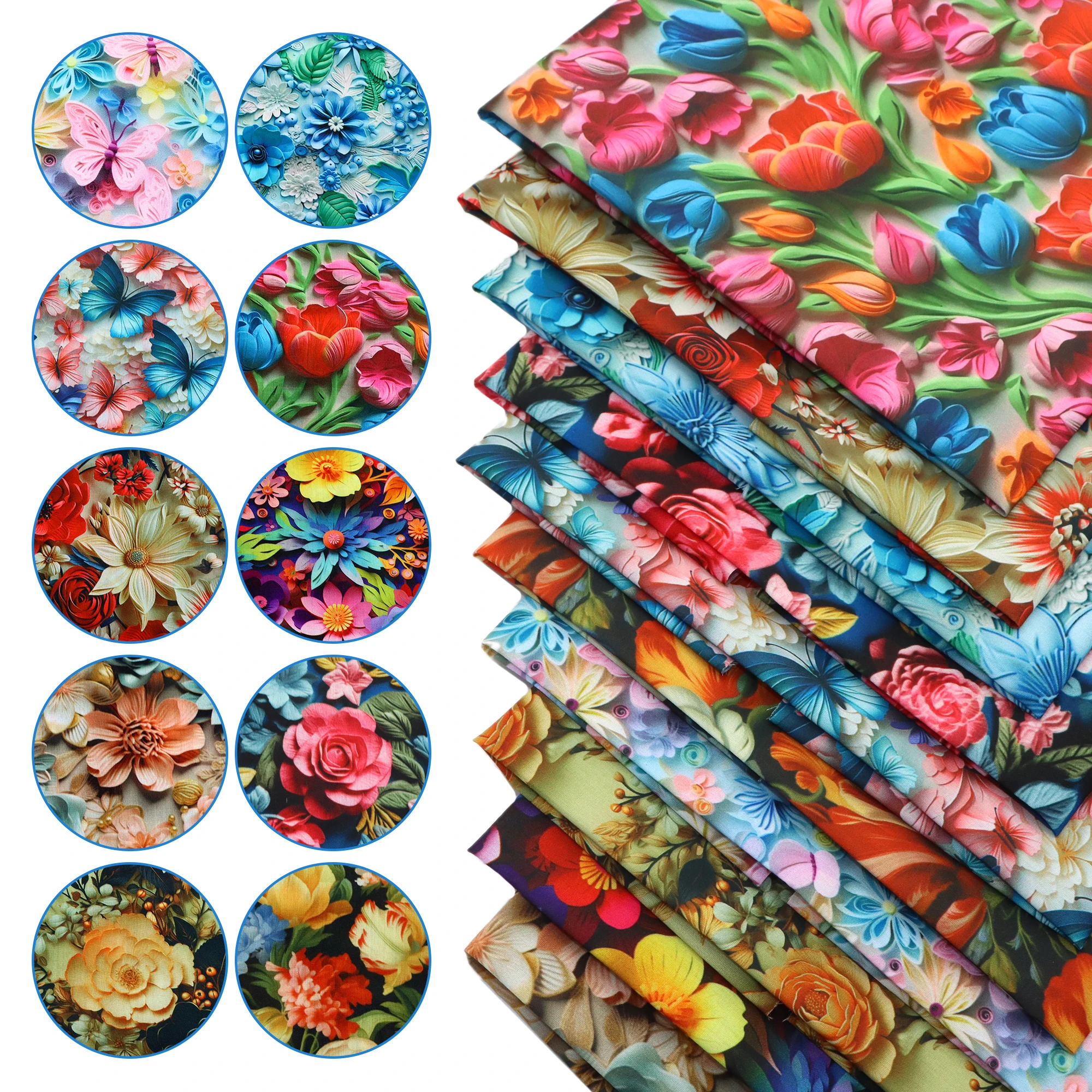 50*45cm l3D Floral Printed Patchwork Polyester Cotton Fabric DIY Tissue Sewing Quilting Fat Quarters Fabrics Needlework Material