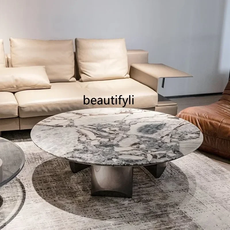 

Light luxury natural luxury stone marble elephant white living room round coffee table small apartment high senseQ