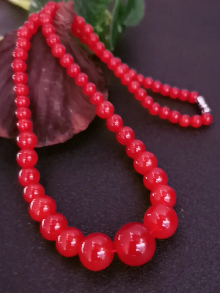 6-14mm New Round Red Green White Jades Chalcedony Watermelon Tourmaline Crystal Tower Chain Necklace Tower Chain Jewelry Making