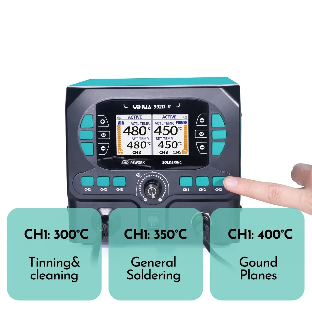 

YIHUA 992D-II 2-in-1 Precision Soldering Station With Micro Hot Air Gun Soldering Iron C210, Fast Heating in 2S