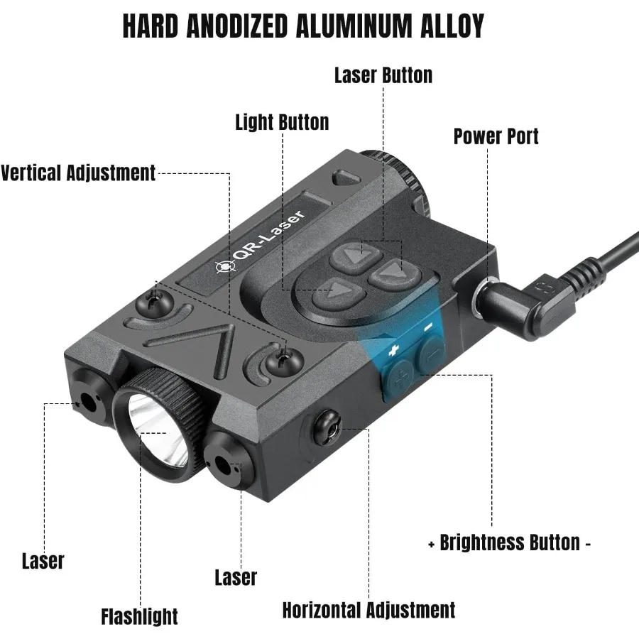 Upgraded Red Green Blue Purple Laser Sight with Infrared IR Laser Beam and 1200 Lumens Tactical Flashlight Featuring Rechargeab