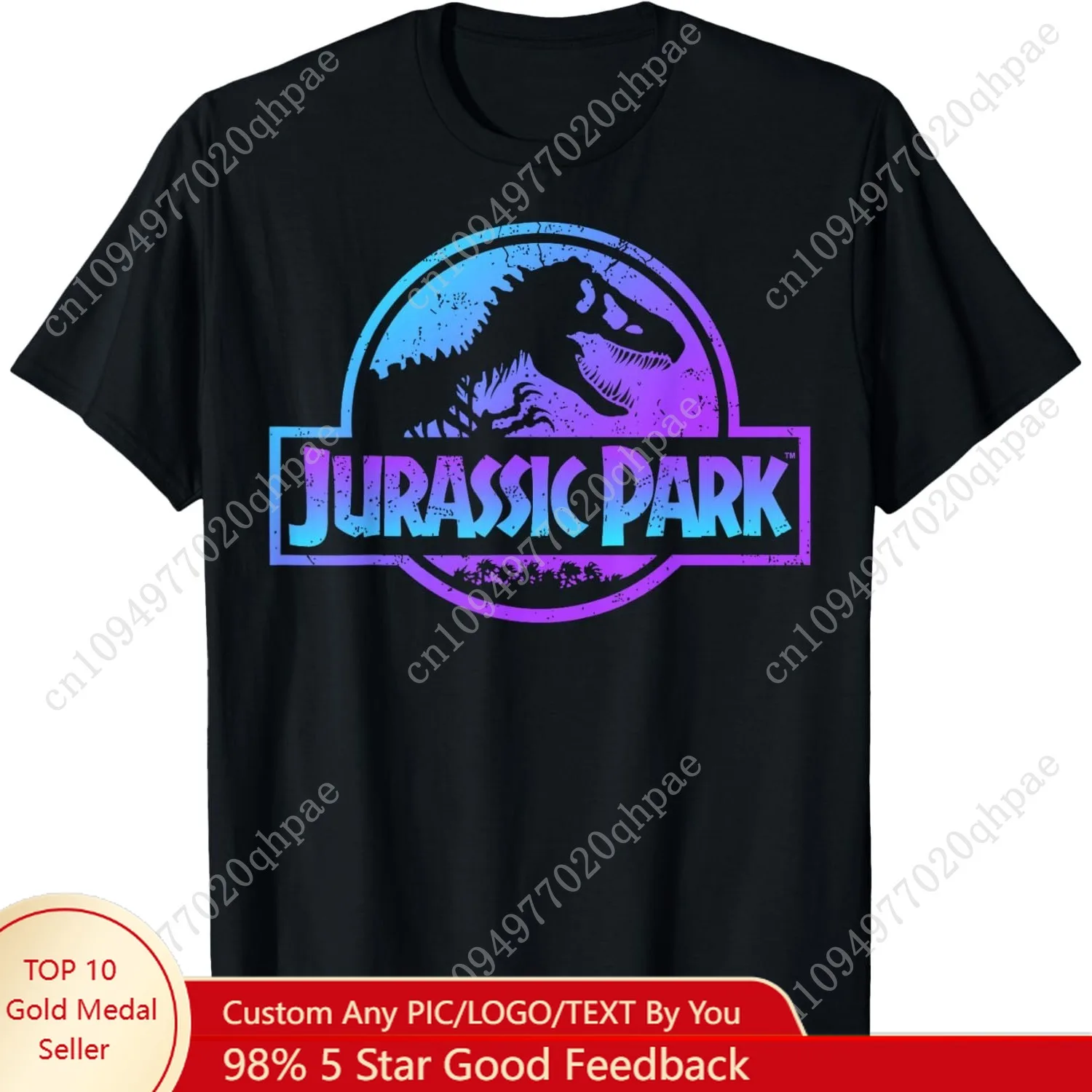 Jurassic Park Kurzarm-T-Shirt mit grafischem Fossil-Logo in Blau und Lila