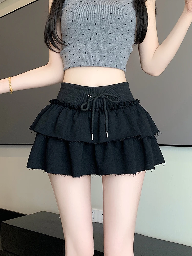 Summer Sports Style Women Mini Cake Skirts With Ruffles 2024 Elastic Waist Casual Sexy Hotsweet Short Skirt Girls