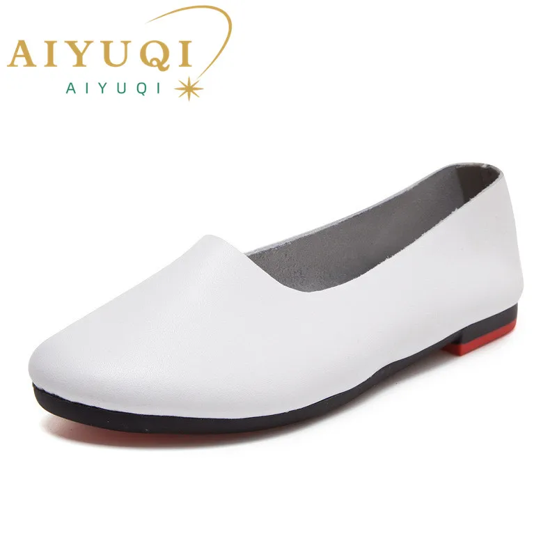 AIYUQI Damskie Baleriny Skórzane Buty Damskie Duże Rozmiary 41 42 43 Casual Lekkie Antypoślizgowe Nowe Damskie Mokasyny 2026
