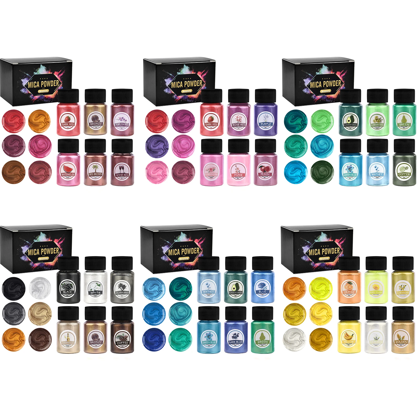 6 Colors Epoxy Resin Dye Mica Powder Powdered Pigments Set Resin Mica Pearlescent Pearl Natural Micas Colorants Resin Dye