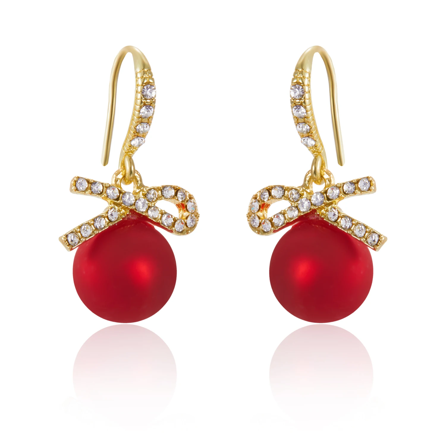 New Fashion Crystal Bow Knot Dangle Earrings For Women Red Pearl Heart Zircon Earring Christmas New Year Festival Jewelry Gifts
