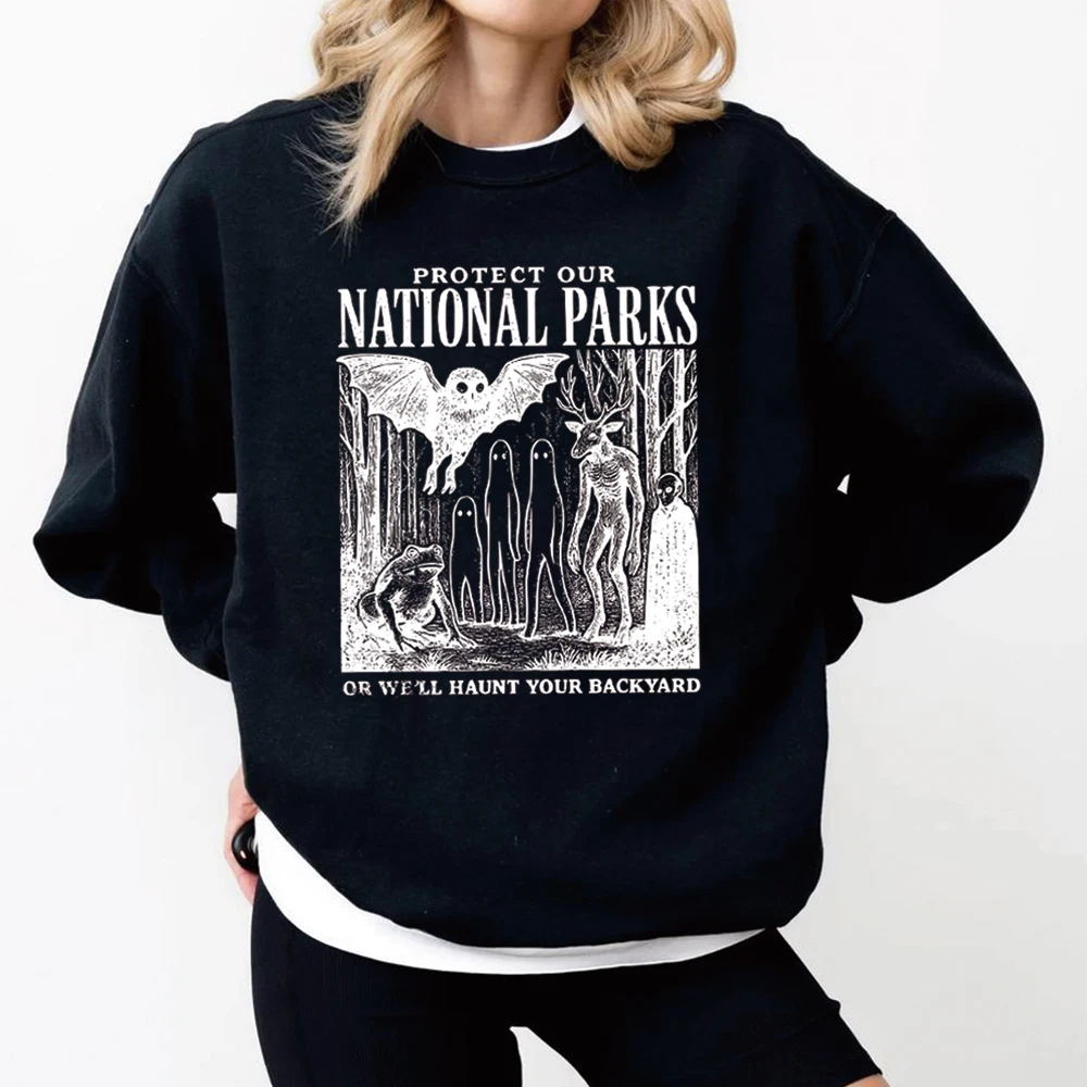 Retro National Park Sweatshirt Protect Our National Parks T-shirt Cryptidcore Hoodie Haunt Your Backyard Long Sleeve Sweatshirts