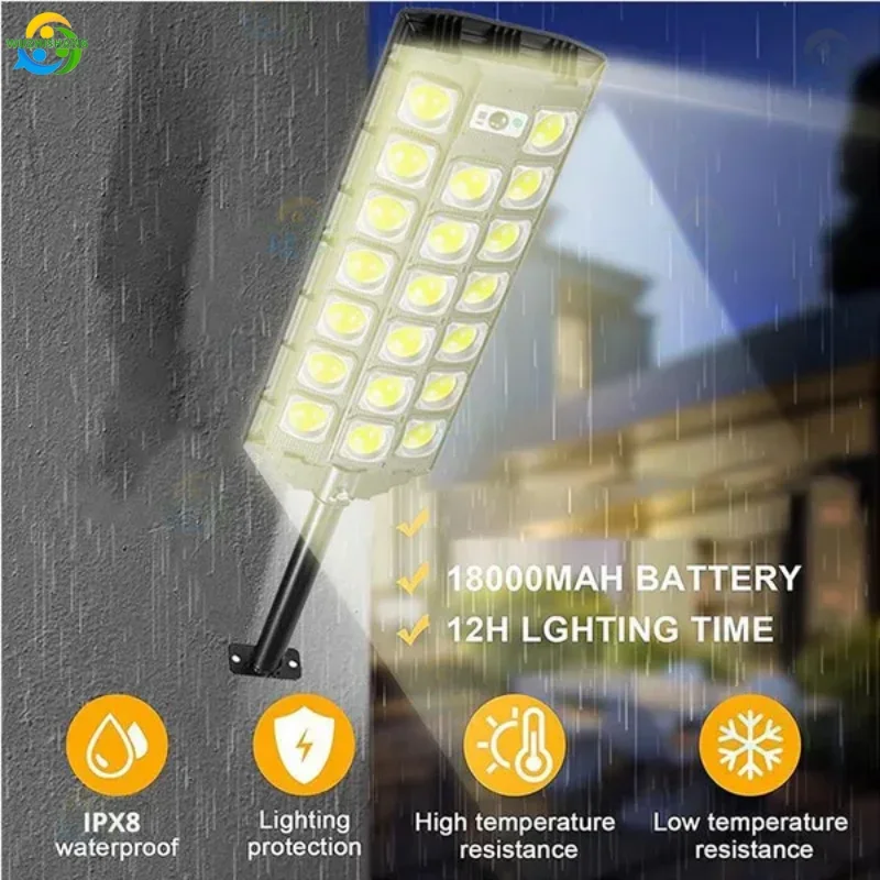 Farola de energía Solar con Sensor de movimiento, luces LED de inundación solares para exteriores, iluminación de 3 modos, IP66, lámpara de seguridad COB impermeable para patio