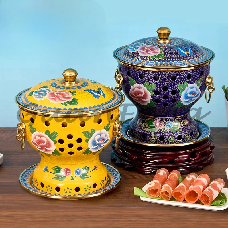 Luxury Handcrafted Vintage Enamel Mini Copper Hot Pot Thickened Base Single‑Serving Small Stew Pot