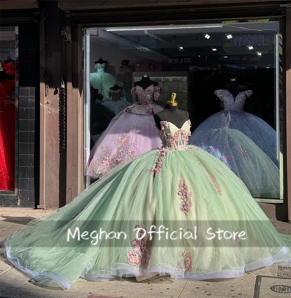 

Light Green Light Luxury Royal Princess Dresses New Floral Beaded Party Dresses Dew Tulle Poncho Sweetheart Quinceanera Dresses
