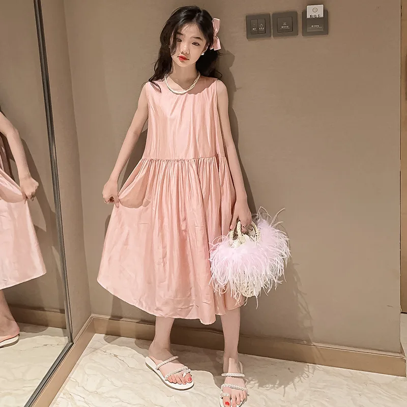 Girls Children Skirt 2024 New Style Girls Summer Senior Sense Long Dress Girls Summer Sundress Simple Casual Skirt Clothes